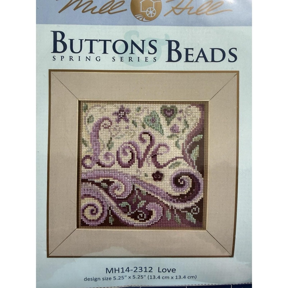 Mill Hill Buttons & Beads Spring Series Cross Stitch Kit LOVE w Ceramic Button